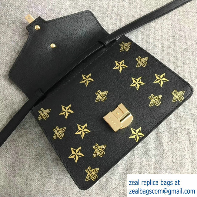 Gucci Sylvie Web Bee Star Mini Leather Bag 470270 Black 2018