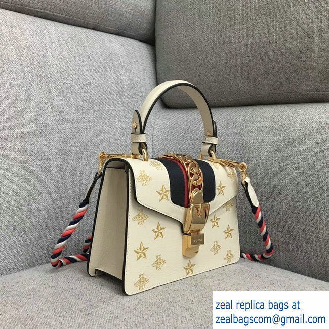 Gucci Sylvie Web Bee Star Mini Leather Bag 470270 White 2018