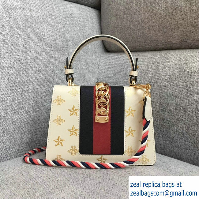 Gucci Sylvie Web Bee Star Mini Leather Bag 470270 White 2018