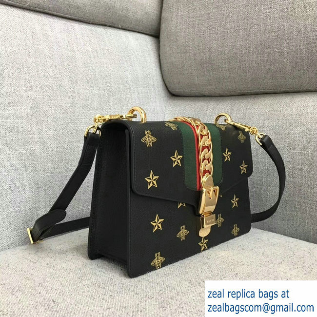 Gucci Sylvie Web Bee Star Small Shoulder Bag 524405 Black 2018