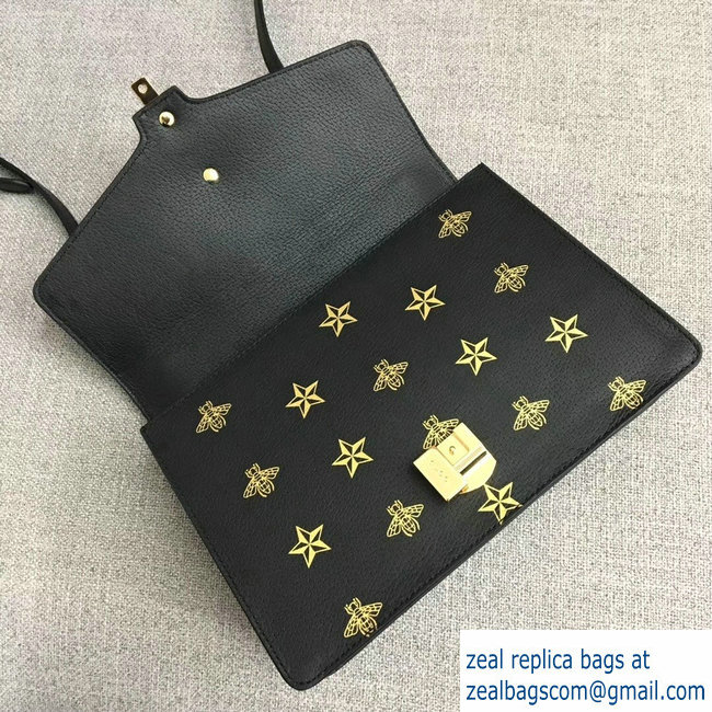 Gucci Sylvie Web Bee Star Small Shoulder Bag 524405 Black 2018