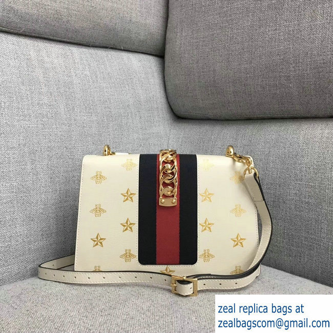 Gucci Sylvie Web Bee Star Small Shoulder Bag 524405 White 2018