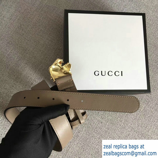 Gucci Width 3cm Leather Belt Camel with Tiger Head 2018