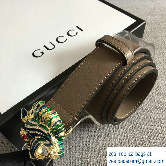 Gucci Width 3cm Leather Belt Camel with Tiger Head 2018