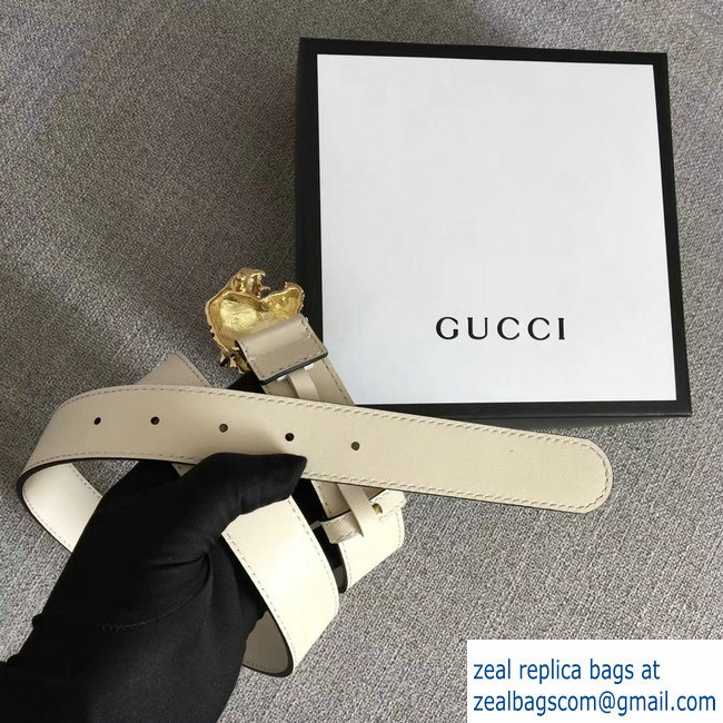 Gucci Width 3cm Leather Belt White with Tiger Head 2018