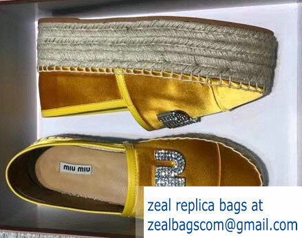 Miu Miu Velvet Crystal Logo Platform Espadrilles Yellow 2018