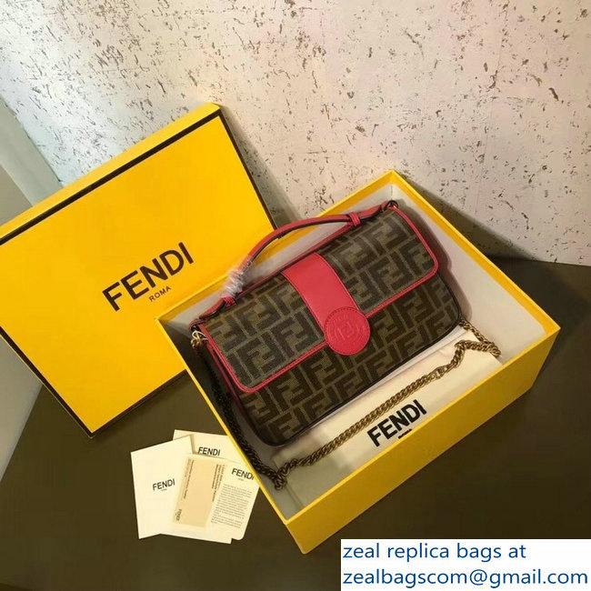 Fendi Medium Baguette FF Logo Glazed Fabric Shoulder Bag RED 2018