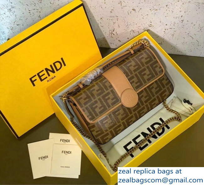 Fendi medium Baguette FF Logo Glazed Fabric Shoulder Bag Brown 2018