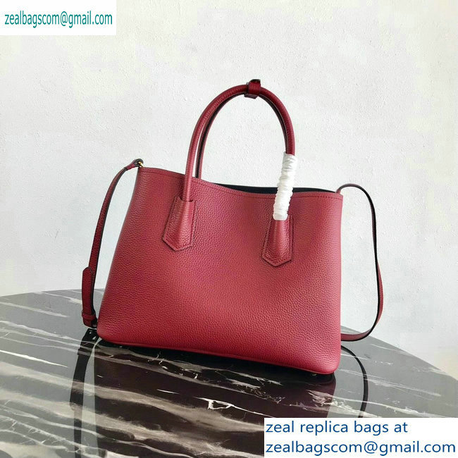 Prada Grained Leather Double Medium Tote Bag 1BG775/1BG008 Red