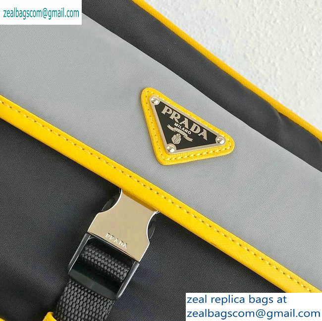 Prada Nylon and Saffiano Leather Shoulder Bag 2VH074 Gray/Yellow/Black 2019 - Click Image to Close