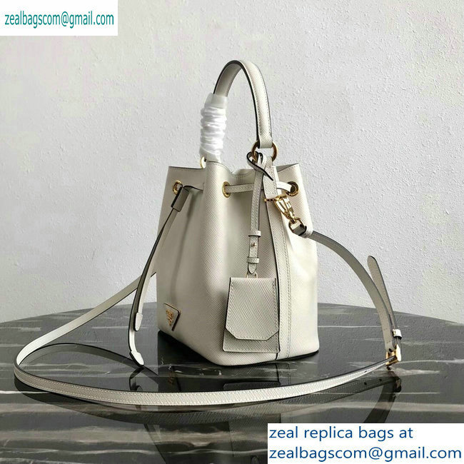 Prada Saffiano Leather Bucket Bag 1BZ032 White