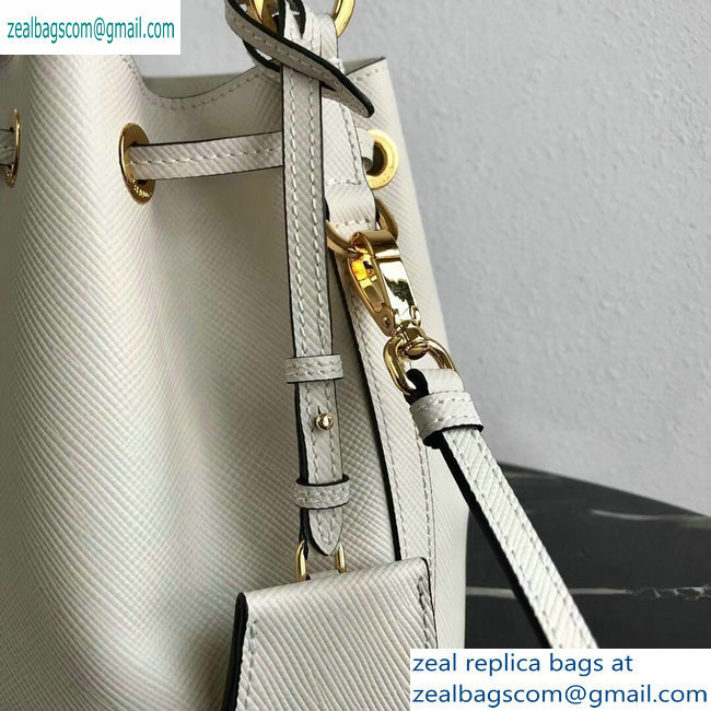 Prada Saffiano Leather Bucket Bag 1BZ032 White