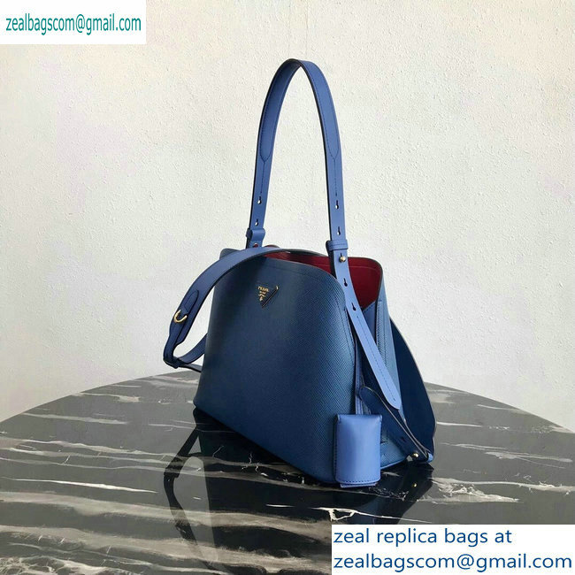 Prada Saffiano Leather Matinee Small Handbag 1BA251 Blue 2019