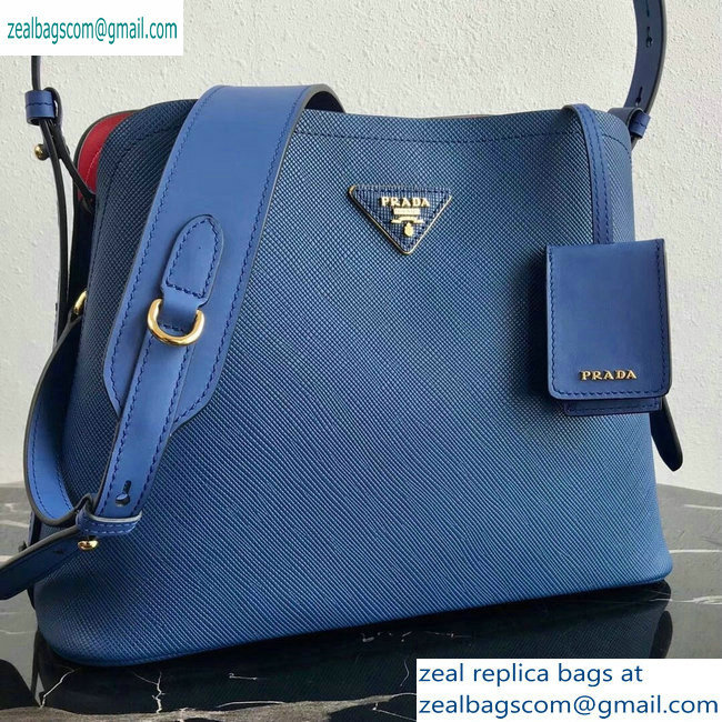 Prada Saffiano Leather Matinee Small Handbag 1BA251 Blue 2019