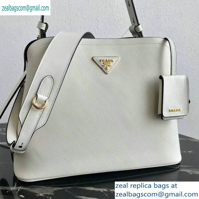 Prada Saffiano Leather Matinee Small Handbag 1BA251 White 2019