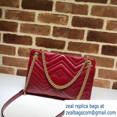 Gucci Leather GG Marmont Matelasse Medium Shoulder Bag 524592 Red