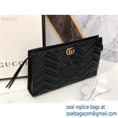 Gucci Leather GG Marmont Zip Pouch Clutch Bag 488450 Black