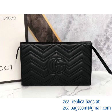 Gucci Leather GG Marmont Zip Pouch Clutch Bag 488450 Black