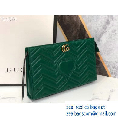 Gucci Leather GG Marmont Zip Pouch Clutch Bag 488450 Green