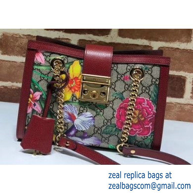 Gucci Padlock GG Flora Print Small Shoulder Bag 498156 Red