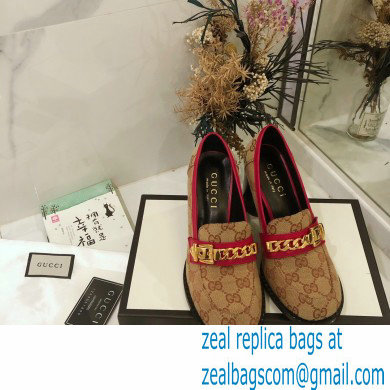 Gucci Heel 8.5cm GG Canvas Loafers with Chain 2020