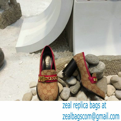 Gucci Heel 8.5cm GG Canvas Loafers with Chain 2020