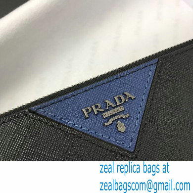 Prada Saffiano Leather Pouch Clutch Bag 2NG05V Black/Blue