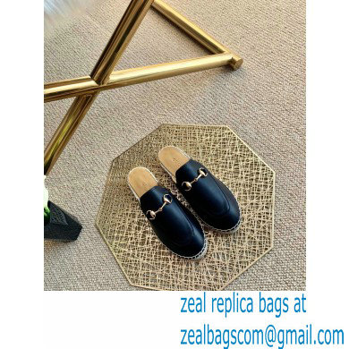 Gucci Leather Horsebit Espadrilles Slippers Black 2021