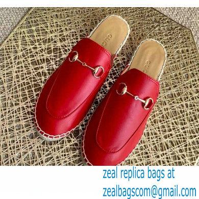 Gucci Leather Horsebit Espadrilles Slippers Red 2021