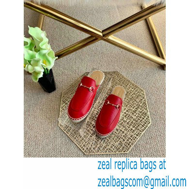 Gucci Leather Horsebit Espadrilles Slippers Red 2021