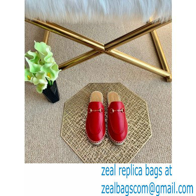 Gucci Leather Horsebit Espadrilles Slippers Red 2021