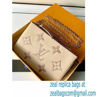 Louis Vuitton Monogram Empreinte Leather Double Zip Pochette Bag M80084 Cream/Bois de Rose Pink 2021