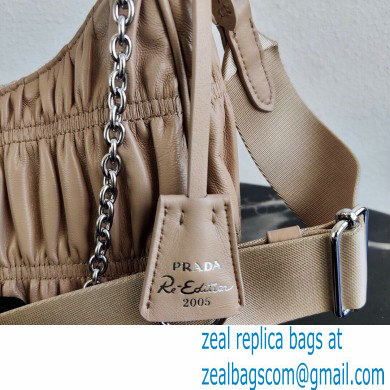 Prada Re-Edition 2005 Gaufre Embossed Leather Shoulder Hobo Bag 1BH204 Beige 2021