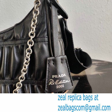 Prada Re-Edition 2005 Gaufre Embossed Leather Shoulder Hobo Bag 1BH204 Black 2021