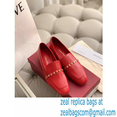 Ferragamo Heel 3cm Tilos Chain Leather Loafers/Pumps Red