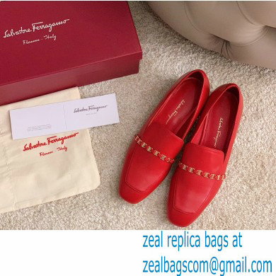 Ferragamo Heel 3cm Tilos Chain Leather Loafers/Pumps Red