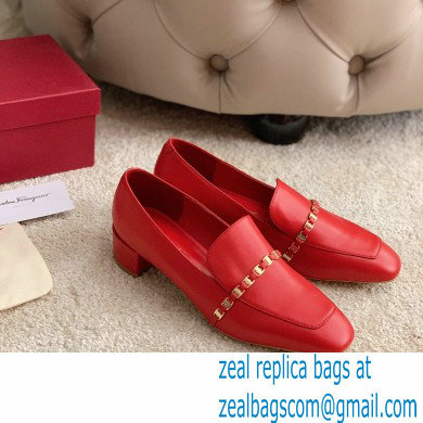 Ferragamo Heel 3cm Tilos Chain Leather Loafers/Pumps Red