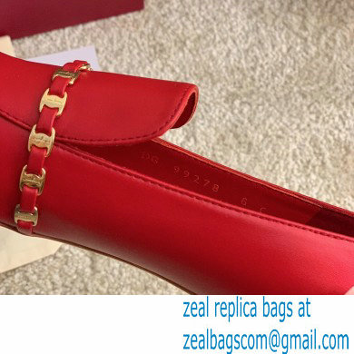 Ferragamo Heel 3cm Tilos Chain Leather Loafers/Pumps Red