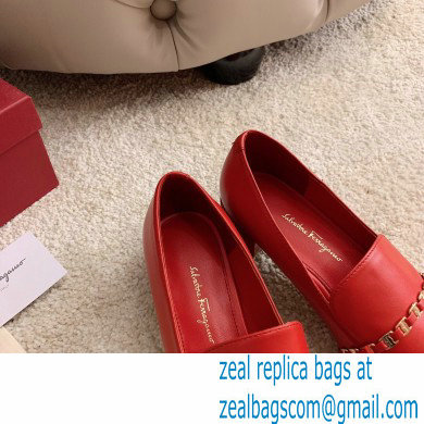 Ferragamo Heel 3cm Tilos Chain Leather Loafers/Pumps Red