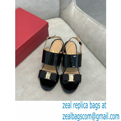 Ferragamo Heel 5.5cm Vara Bow Sandals Patent Leather Black