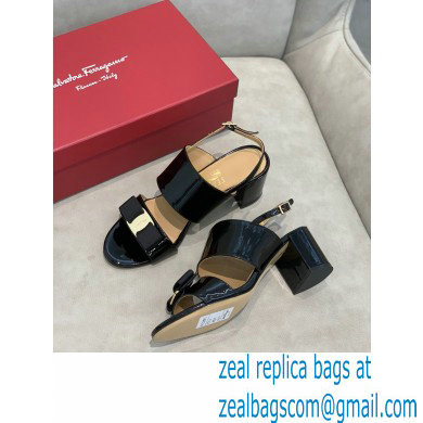 Ferragamo Heel 5.5cm Vara Bow Sandals Patent Leather Black