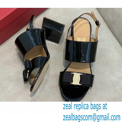 Ferragamo Heel 5.5cm Vara Bow Sandals Patent Leather Black