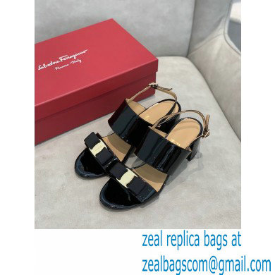 Ferragamo Heel 5.5cm Vara Bow Sandals Patent Leather Black