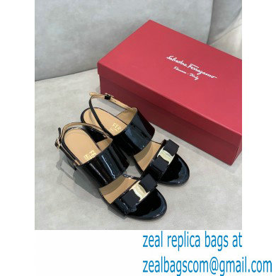 Ferragamo Heel 5.5cm Vara Bow Sandals Patent Leather Black