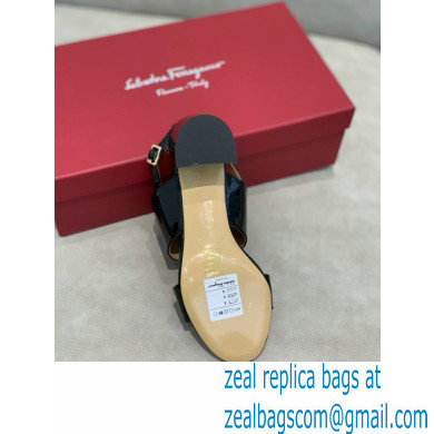 Ferragamo Heel 5.5cm Vara Bow Sandals Patent Leather Black