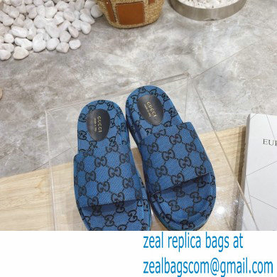 Gucci Heel 5.5cm Platform 4cm GG Slide Sandals Canvas Blue 2021