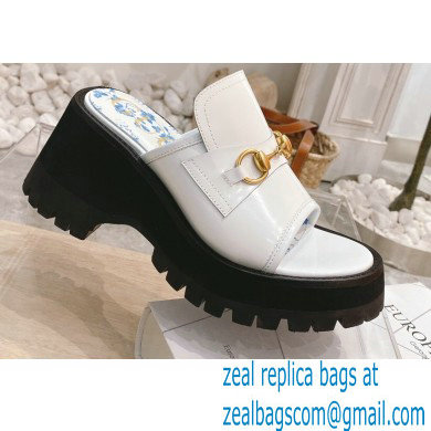 Gucci Heel 8.5cm Platform Slide Sandals with Horsebit 645396 White 2021