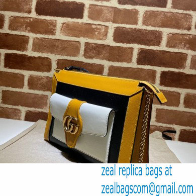 Gucci Small Shoulder Bag with Double G 648999 Leather Black/White/Yellow 2021