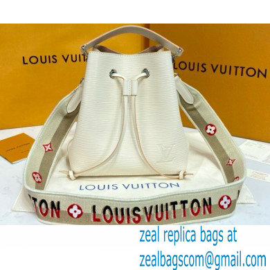 Louis Vuitton Epi Leather NeoNoe BB Bag M57693 Quartz White with Embroidered Logo Wide Strap 2021