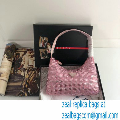 Prada Sequins Re-Edition 2000 Nylon Mini Hobo Bag 1NE515 pink 2021
